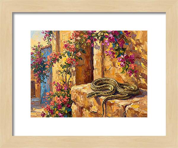 Garter Snake Among Bougainvillea