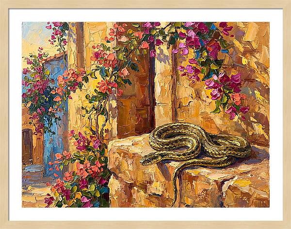 Garter Snake Among Bougainvillea