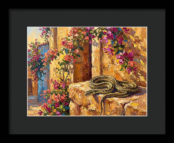 Garter Snake Among Bougainvillea