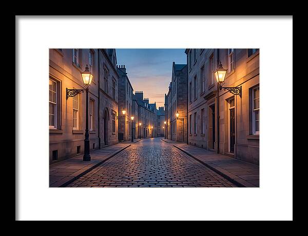 Gas Lamp Lit Cobblestone Lane
