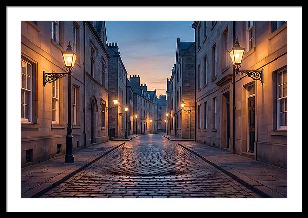Gas Lamp Lit Cobblestone Lane
