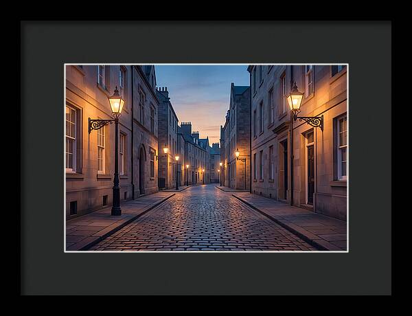 Gas Lamp Lit Cobblestone Lane