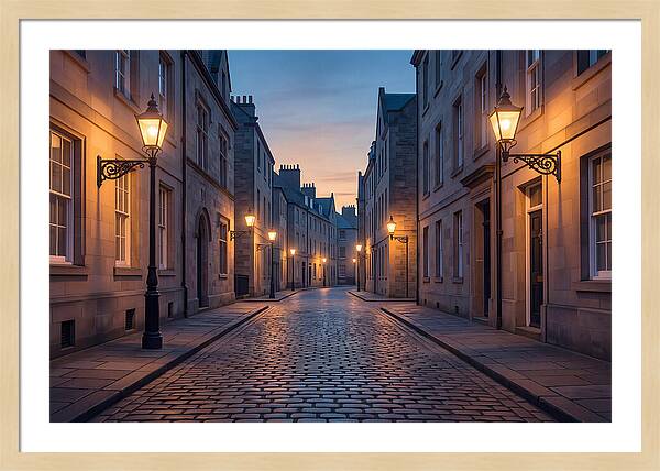 Gas Lamp Lit Cobblestone Lane