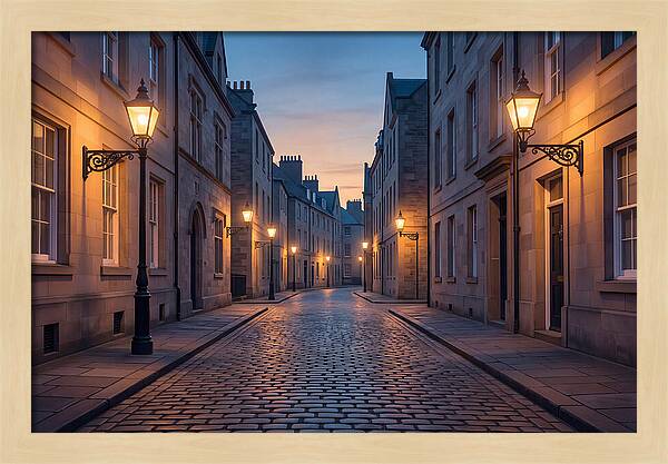 Gas Lamp Lit Cobblestone Lane