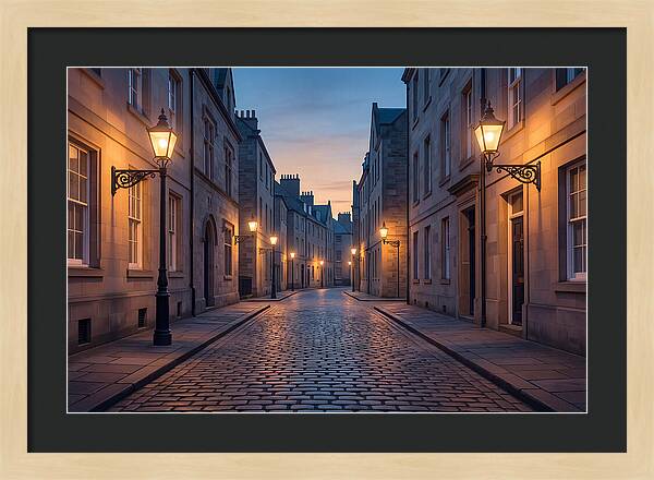 Gas Lamp Lit Cobblestone Lane