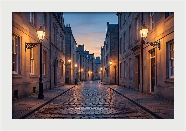Gas Lamp Lit Cobblestone Lane