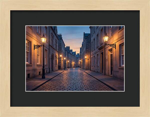 Gas Lamp Lit Cobblestone Lane