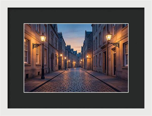Gas Lamp Lit Cobblestone Lane