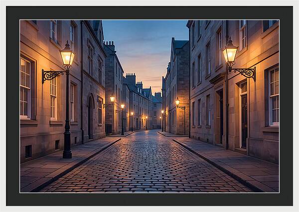 Gas Lamp Lit Cobblestone Lane