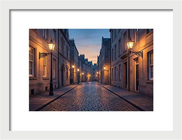 Gas Lamp Lit Cobblestone Lane