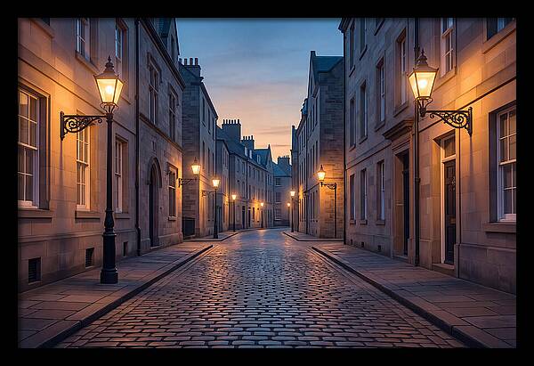 Gas Lamp Lit Cobblestone Lane