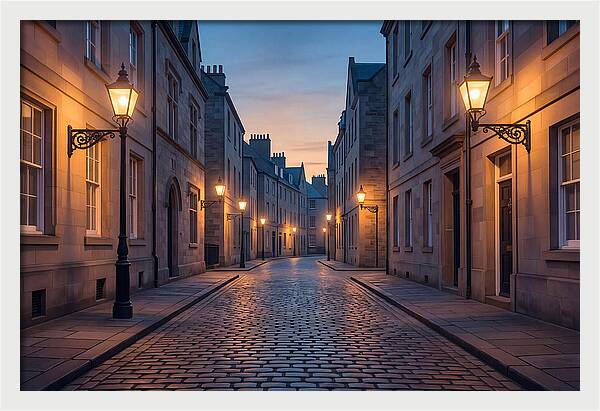 Gas Lamp Lit Cobblestone Lane