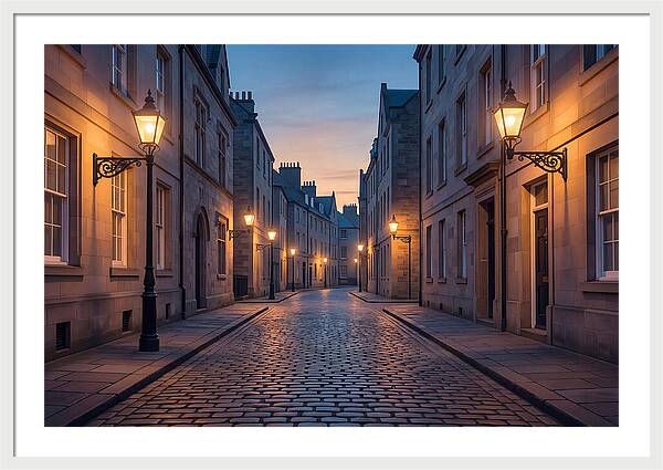 Gas Lamp Lit Cobblestone Lane
