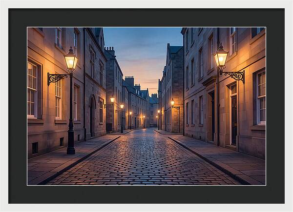 Gas Lamp Lit Cobblestone Lane