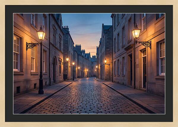 Gas Lamp Lit Cobblestone Lane