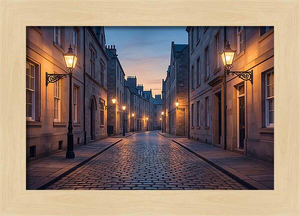 Gas Lamp Lit Cobblestone Lane