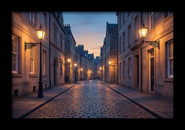 Gas Lamp Lit Cobblestone Lane