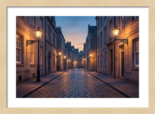 Gas Lamp Lit Cobblestone Lane