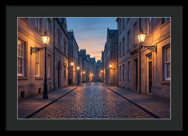 Gas Lamp Lit Cobblestone Lane