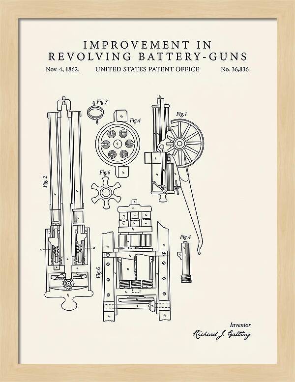 Gatling Gun Battery Gun Minimalist Patent Us36836