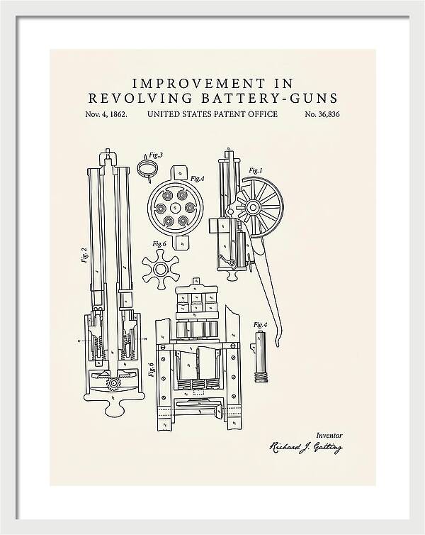 Gatling Gun Battery Gun Minimalist Patent Us36836