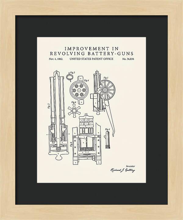 Gatling Gun Battery Gun Minimalist Patent Us36836