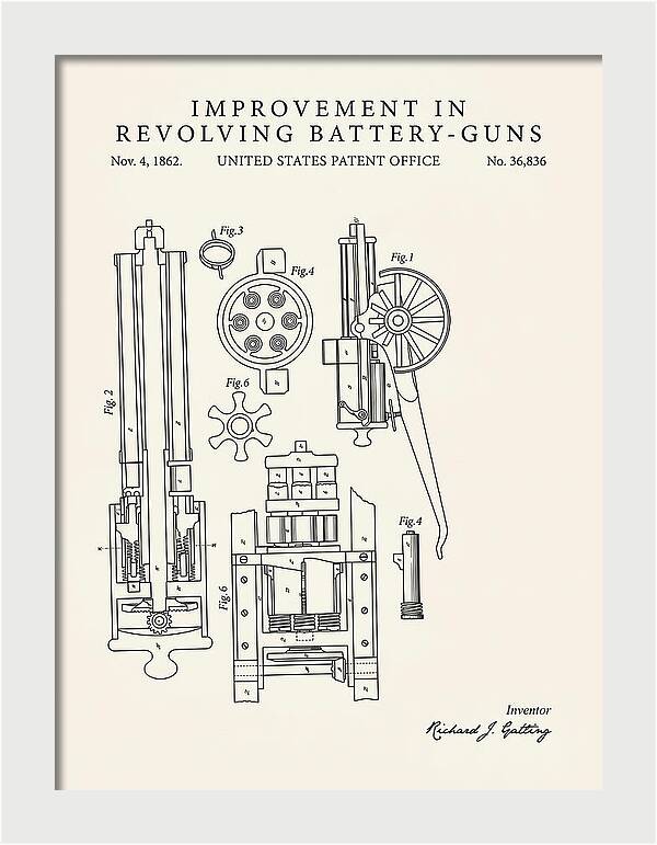 Gatling Gun Battery Gun Minimalist Patent Us36836