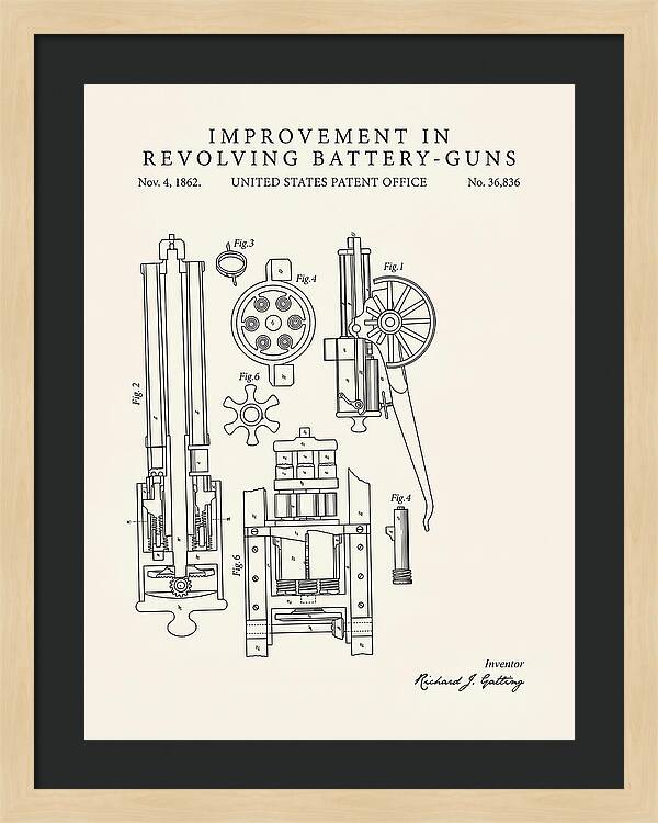 Gatling Gun Battery Gun Minimalist Patent Us36836