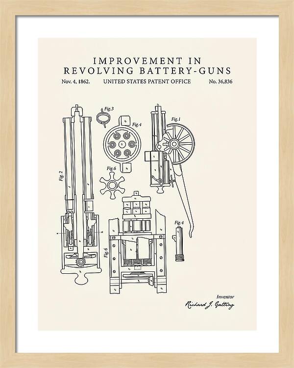 Gatling Gun Battery Gun Minimalist Patent Us36836