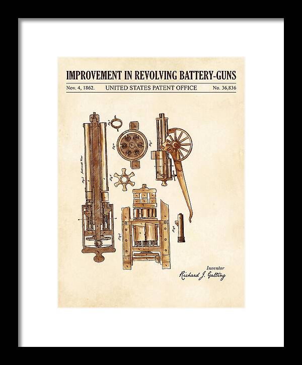 Gatling Gun Battery Gun Watercolor Patent Us36836