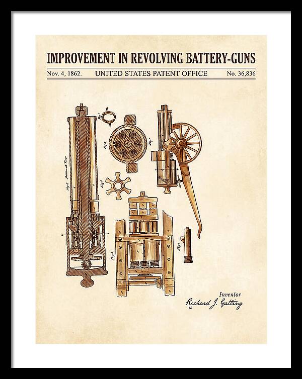 Gatling Gun Battery Gun Watercolor Patent Us36836