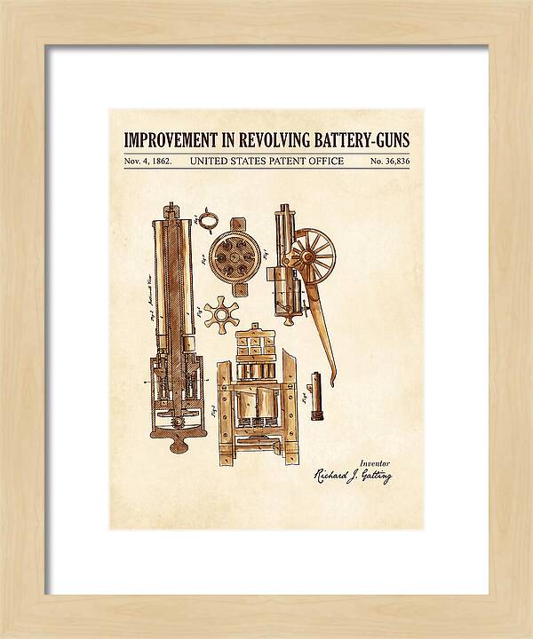 Gatling Gun Battery Gun Watercolor Patent Us36836