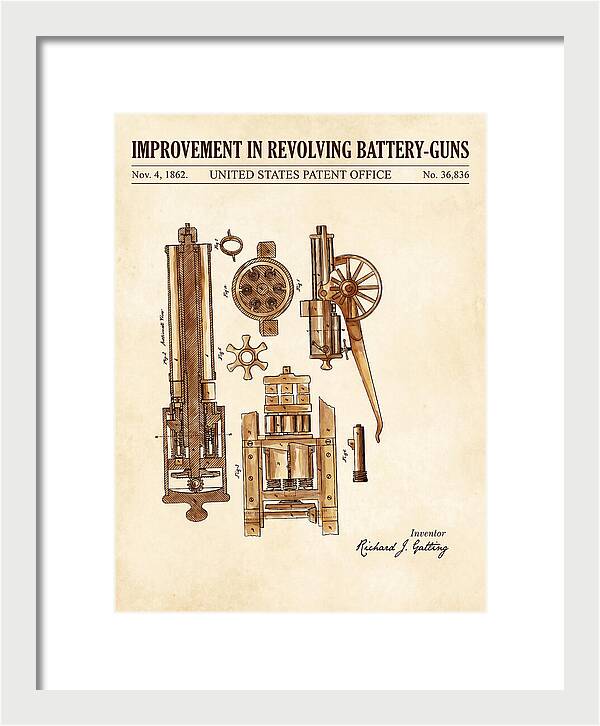 Gatling Gun Battery Gun Watercolor Patent Us36836