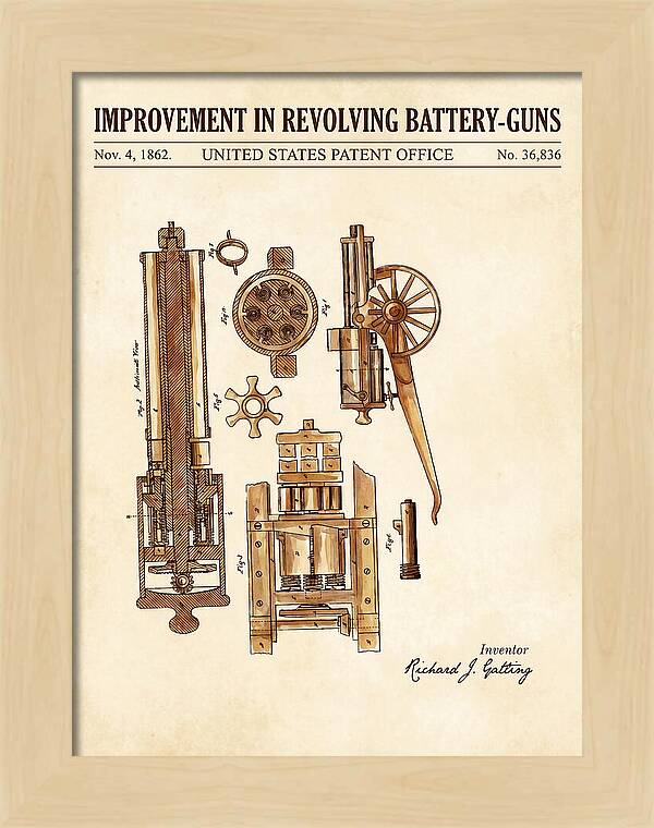 Gatling Gun Battery Gun Watercolor Patent Us36836