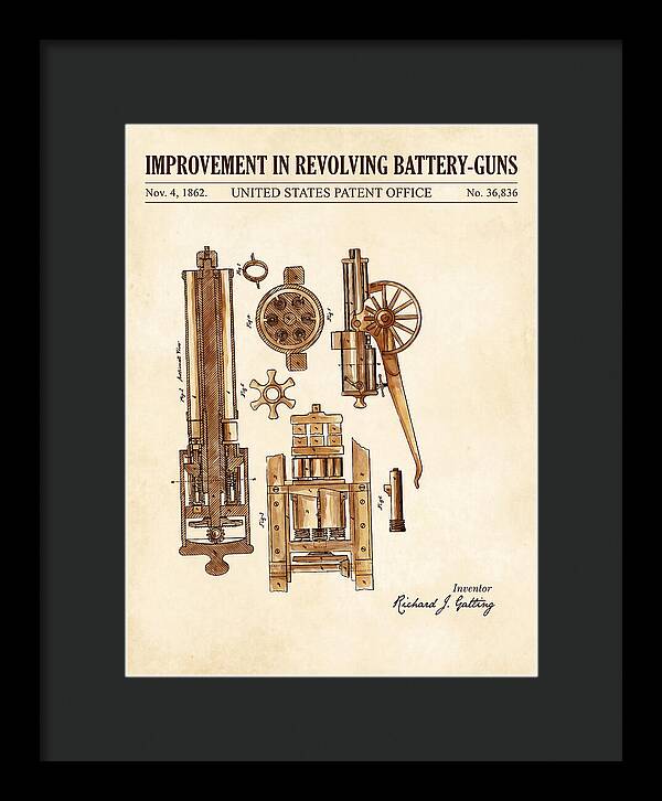 Gatling Gun Battery Gun Watercolor Patent Us36836
