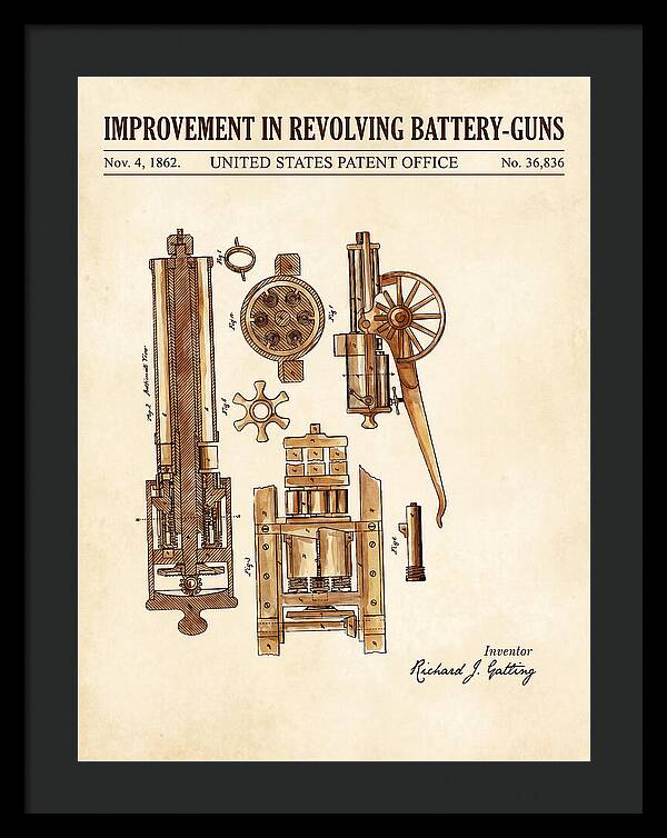 Gatling Gun Battery Gun Watercolor Patent Us36836