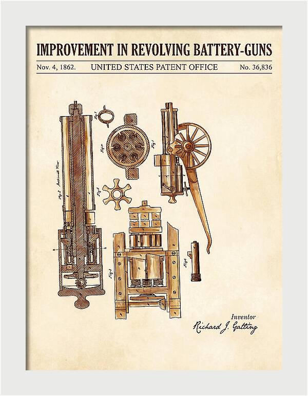 Gatling Gun Battery Gun Watercolor Patent Us36836