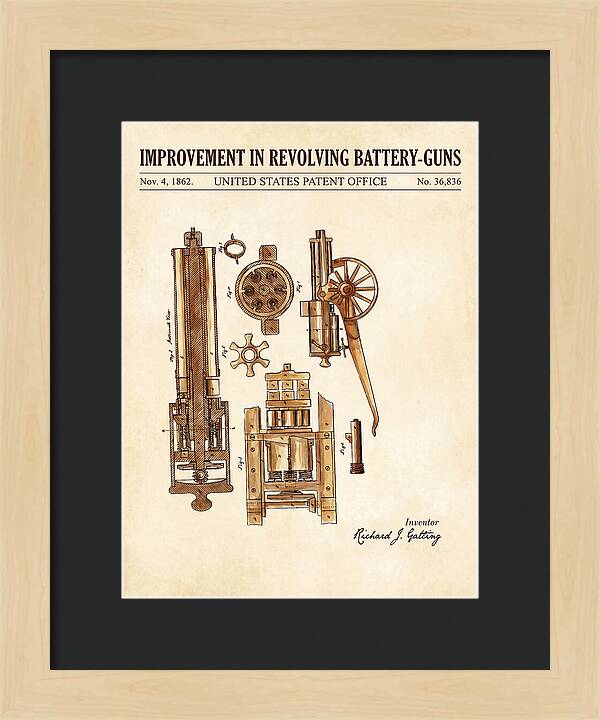Gatling Gun Battery Gun Watercolor Patent Us36836
