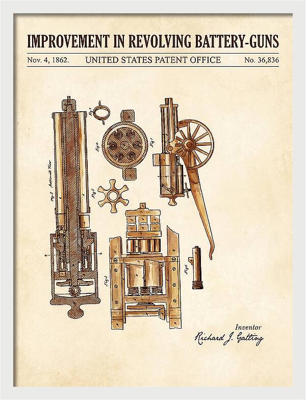 Gatling Gun Battery Gun Watercolor Patent Us36836