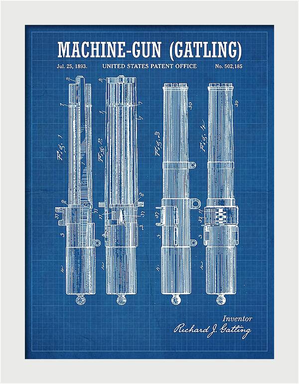 Gatling Machine Gun Blueprint Patent Us502185