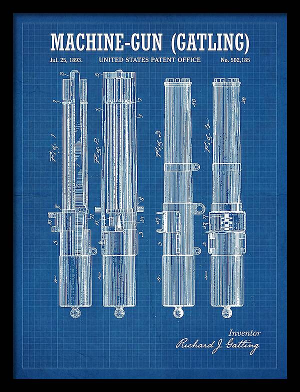 Gatling Machine Gun Blueprint Patent Us502185