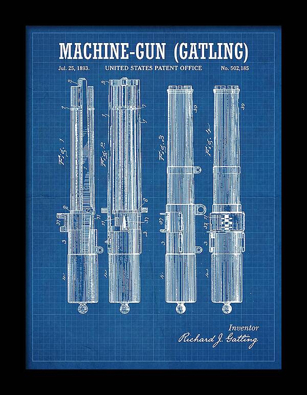 Gatling Machine Gun Blueprint Patent Us502185
