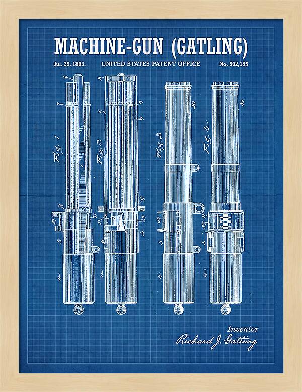 Gatling Machine Gun Blueprint Patent Us502185