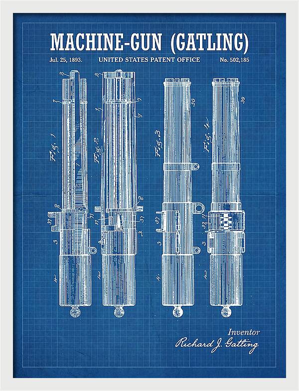 Gatling Machine Gun Blueprint Patent Us502185