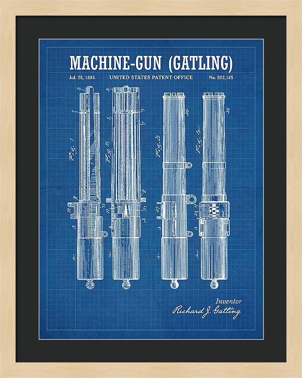 Gatling Machine Gun Blueprint Patent Us502185