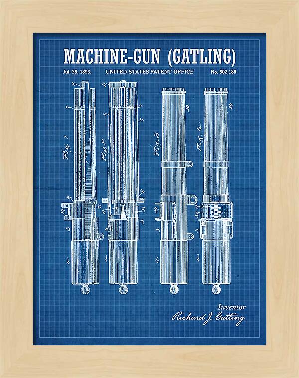 Gatling Machine Gun Blueprint Patent Us502185