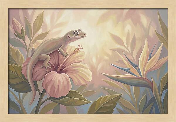 Gecko On Tropical Flower