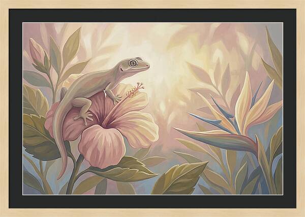 Gecko On Tropical Flower