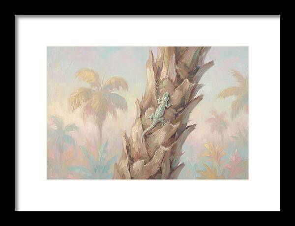 Gecko On Tropical Palm Trunk