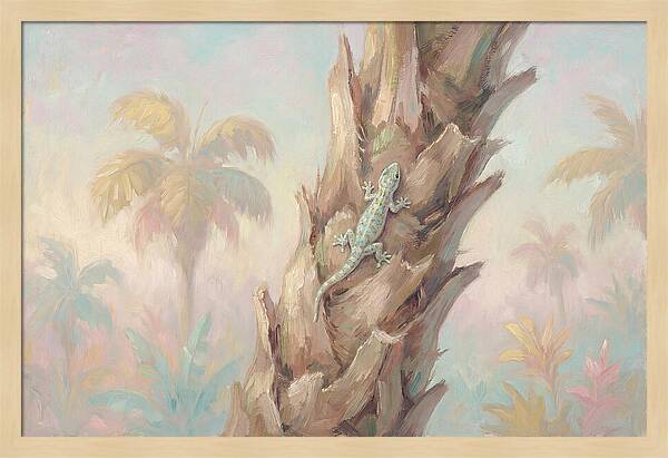 Gecko On Tropical Palm Trunk